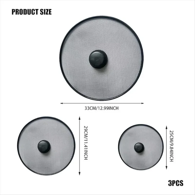 3pcs Kitchen Tool Fine Mesh Splash Guard Cover Lid with Handle Splatter Screen Anti Grease Frying Pan Oil Splash Guard Gadget, image 2