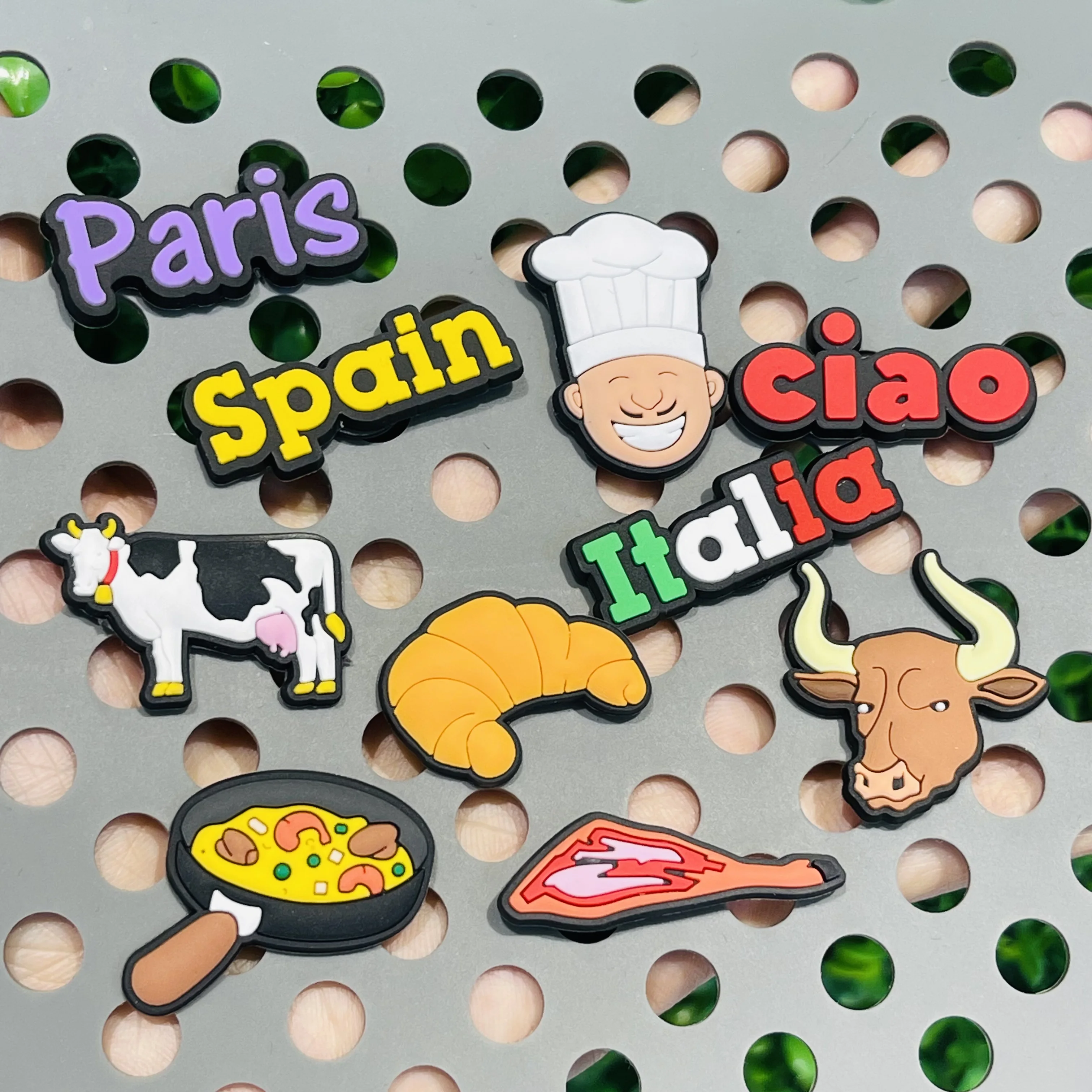 1-10pcs Croissant Cow Kids Shoes Charms Accessories Spain Ciao Buckle Clog Decorations DIY Birthday Gifts