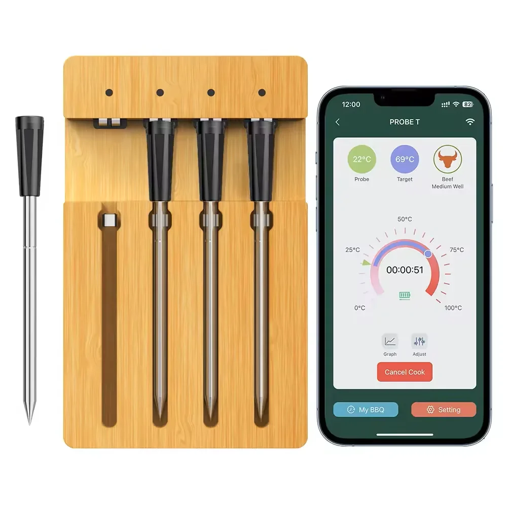 Best Seller 4-Probe Premium Wireless Smart BBQ Meat Thermometer Digital Kitchen Grill Cooking Thermometer Customizable OEM & ODM