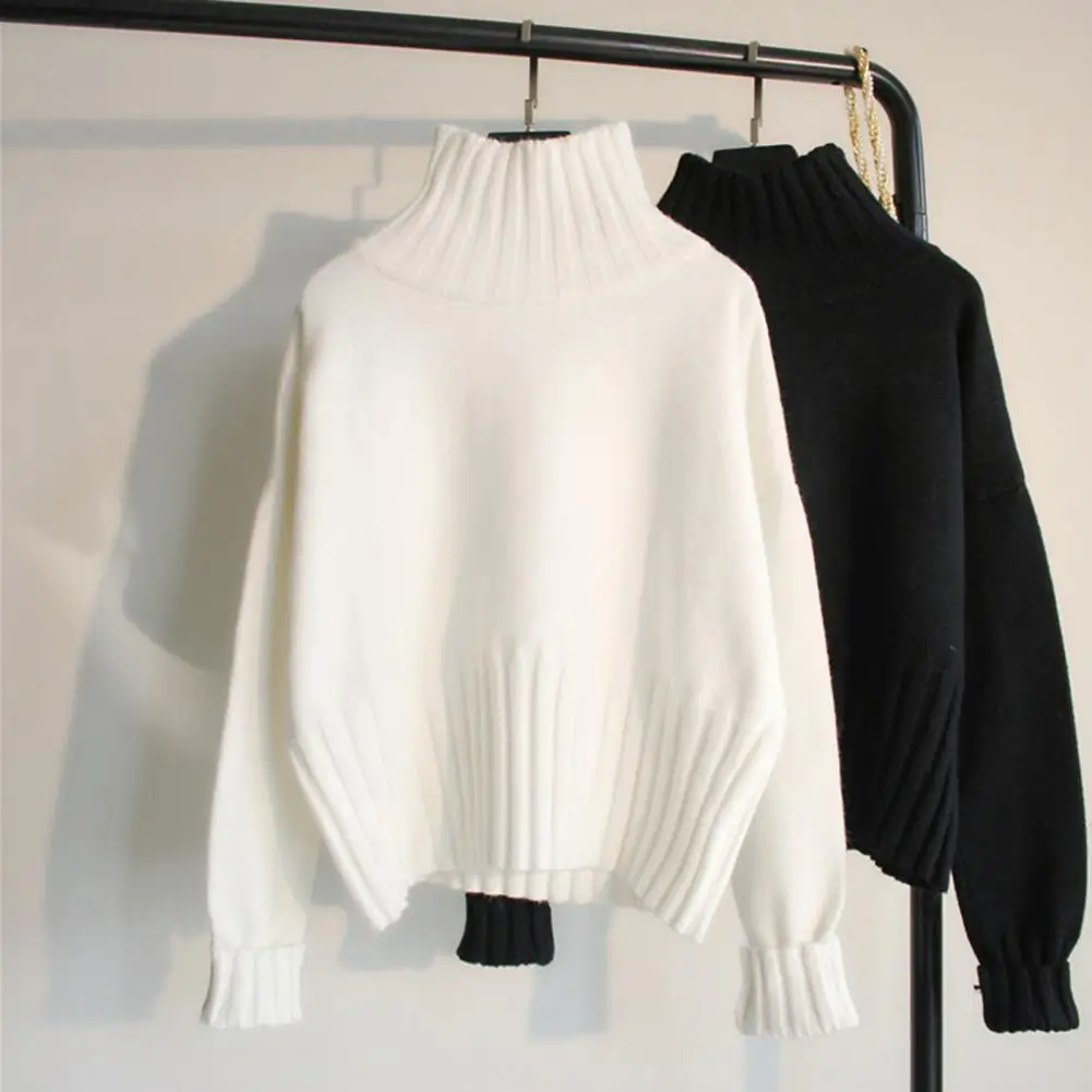 2023 Vintage Knitted Sweaters for Women Sweater Pullover Basic Black White Turtleneck Oversize Jumper Casual Knitting Outwear