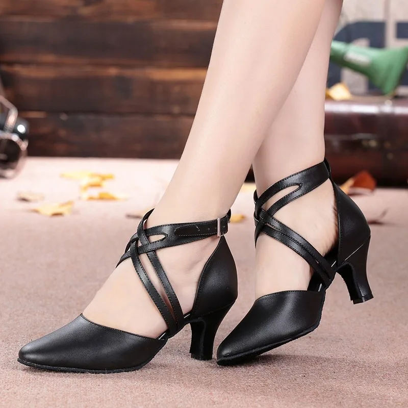 Professional Genuine Leather Ballroom Latin Dance Shoes Women Girls Black Tango Modern Jazz Salsa Suede Sole Heels Shoes US5-9