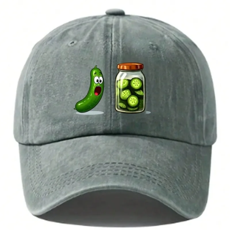 1pc Funny Men's Baseball Cap with Pickle Jar and Cucumber Print - Summer Sun Protection Lightweight Fabric Cap for Theme Parties - view 4