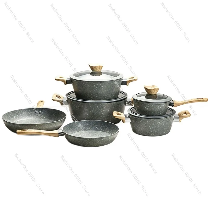 Home Kitchen 10 Piece Cookware Set Maifan Stone Non Stick Pot and Pan Full Set for Household Cooking Compatible with Induction
