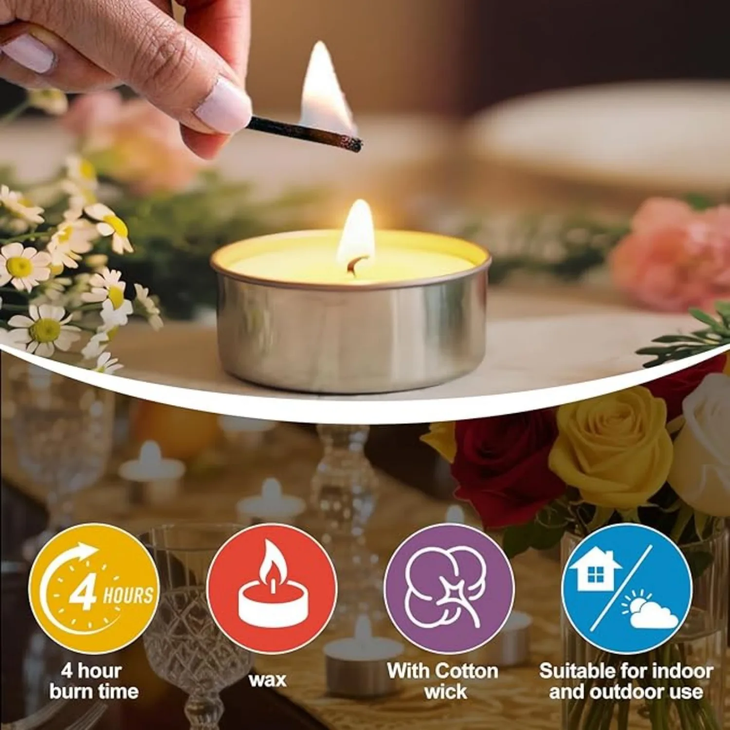 50Pcs Tea Lamp Candles, Multi-Color Smokeless Long-Lasting Candles, Safe Relaxing Choice for Festival Home Decor