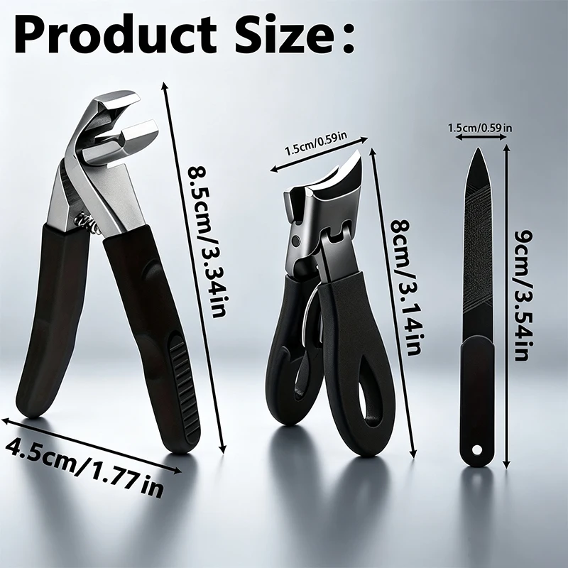 3PCS Stainless Steel Thick Toenail Clipper Large Opening Nail Cutter Nail File Pedicure Manicure Foot Care Kit