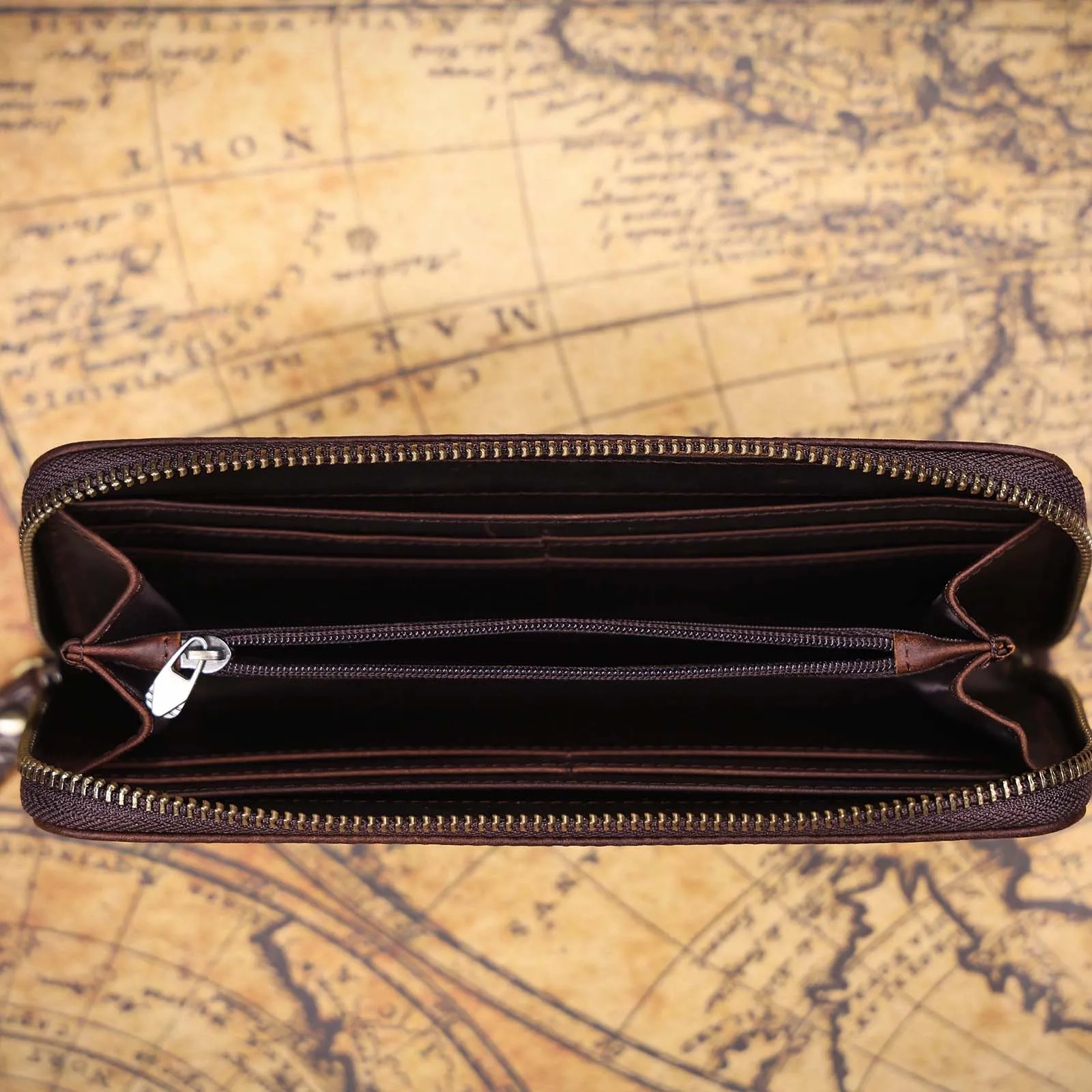 S.WORKER Vintage Crazy Horse Leder Geldbörse Handgefertigte Herren Echtleder Lange Brieftasche Clutch für Handy, Bargeld und Kartenhalter – Detail 14