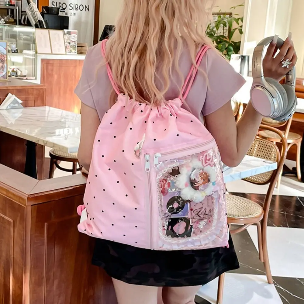 

Korean Style Nylon Drawstring Backpack Wave Point Lightweight Light Soft Nylon Bag Harajuku Sweet Student Schoolbag Girls