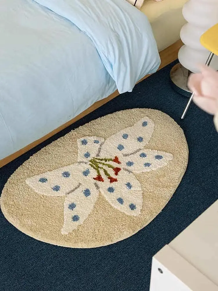 

Korean Style Girls' Bathroom Anti-Slip Plush Foot Mat Bedroom Decorative Bedside Blanket Flocking Home Textile