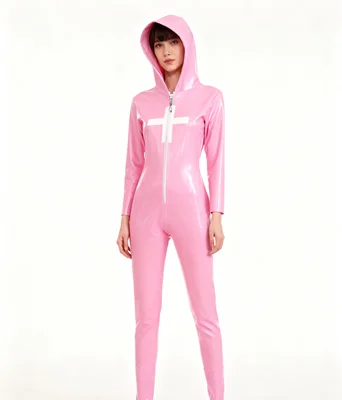 

Латексный резиновый комбинезон Gummi, модный облегающий боди, костюм, униформа, косплей, костюм на Хэллоуин, униформа медсестры, капюшон