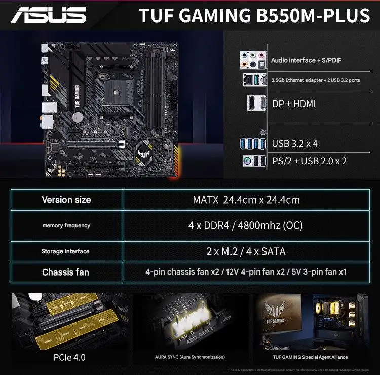 B550M ARGB moederbord AM4 DDR4 M-ATX WiFi gaming mainboard, ondersteunt Ryzen CPU, 128GB hoge snelheid