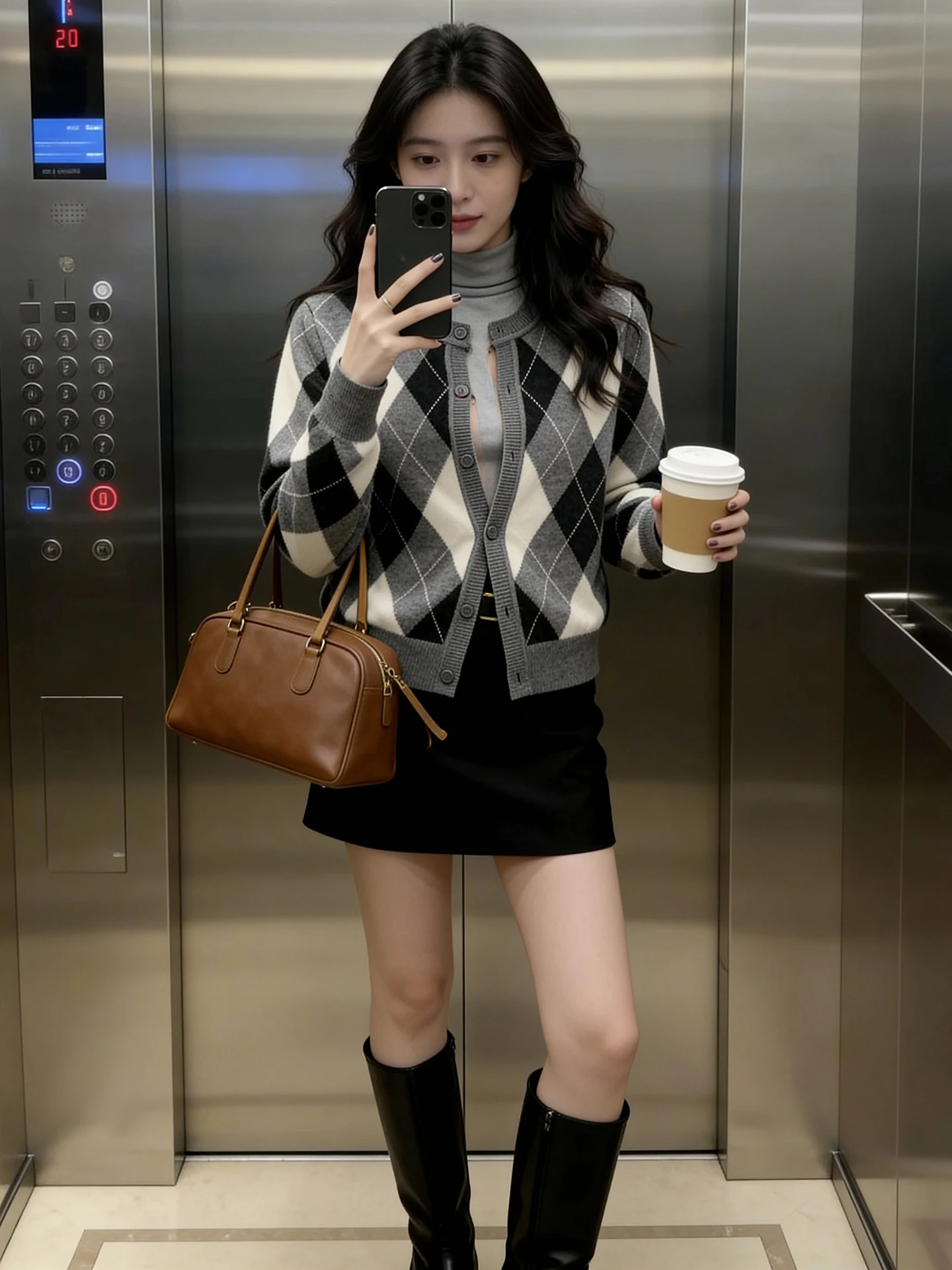 

S Home South Oil High End Women's Winter Versatile Diamond id Knitted Cardigan Coat Floral Pattern Long Sve Breathable