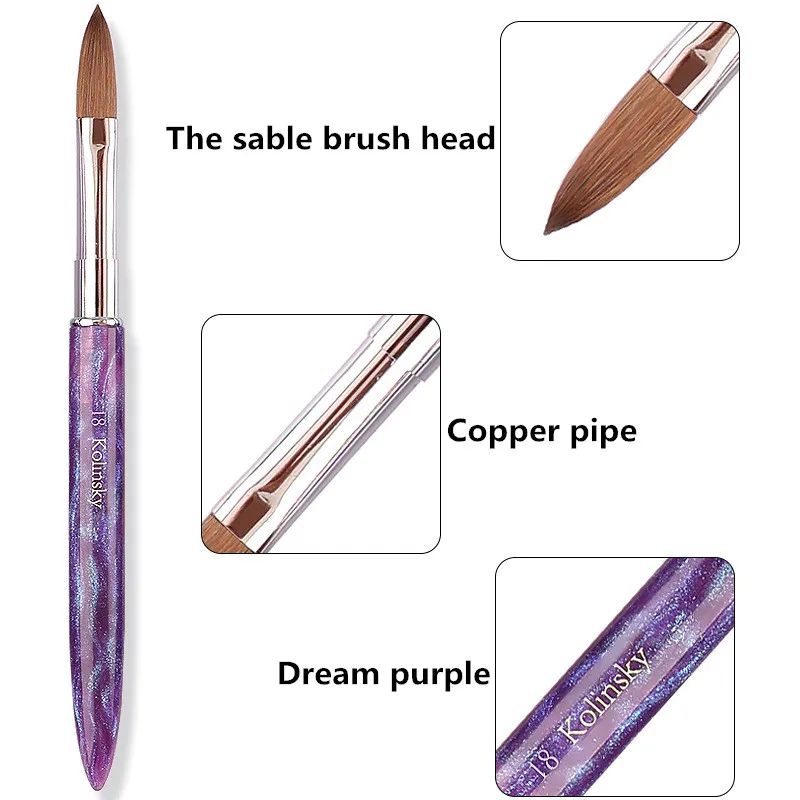 

1Pc Purpie Sandalwood Handle Kolinsky Nail Art Brush Acrylic UV Gel Extension Pen Nail Polish Painting Drawing Brus