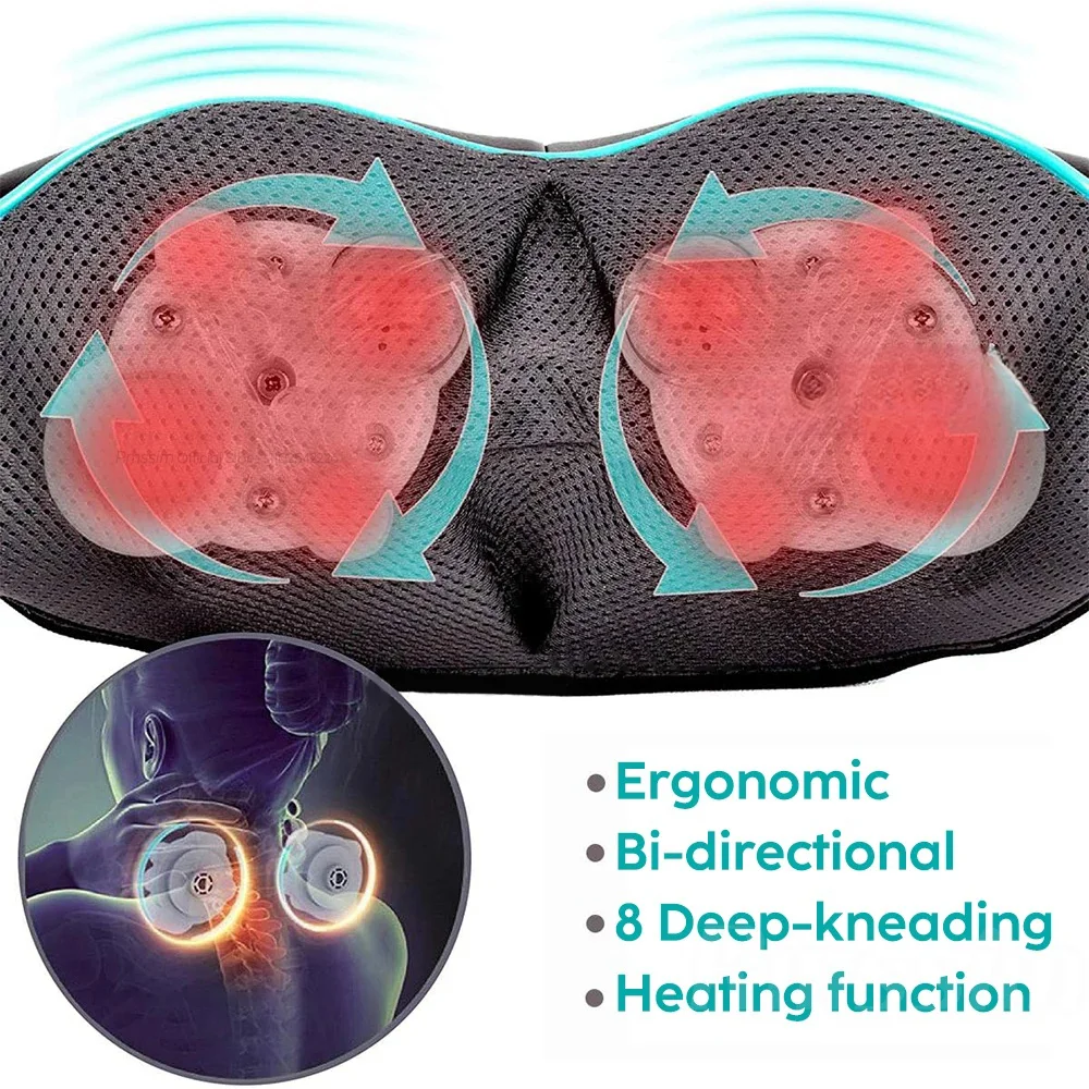 Shiatsu Neck and Shoulder Massager Heated Back Massager U Shape Deep Kneading Electric Massage Pillow For Neck Waist Leg Body image 2