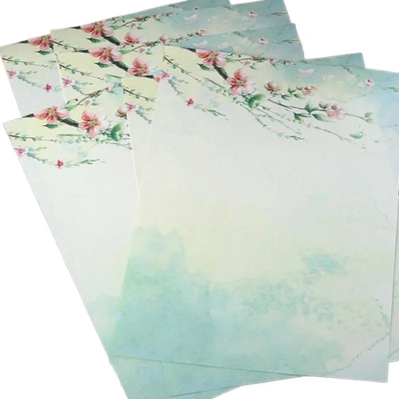 

8pcs/set Letter Papers Traditional Chinese Style Flowers Pattern Letter Paper Stationery Letter Pad Festival Papers Retro