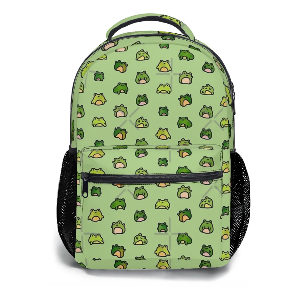 Frogs Doodle School Backpack para meninas, grande capacidade, desenhos animados, estudante, 17"