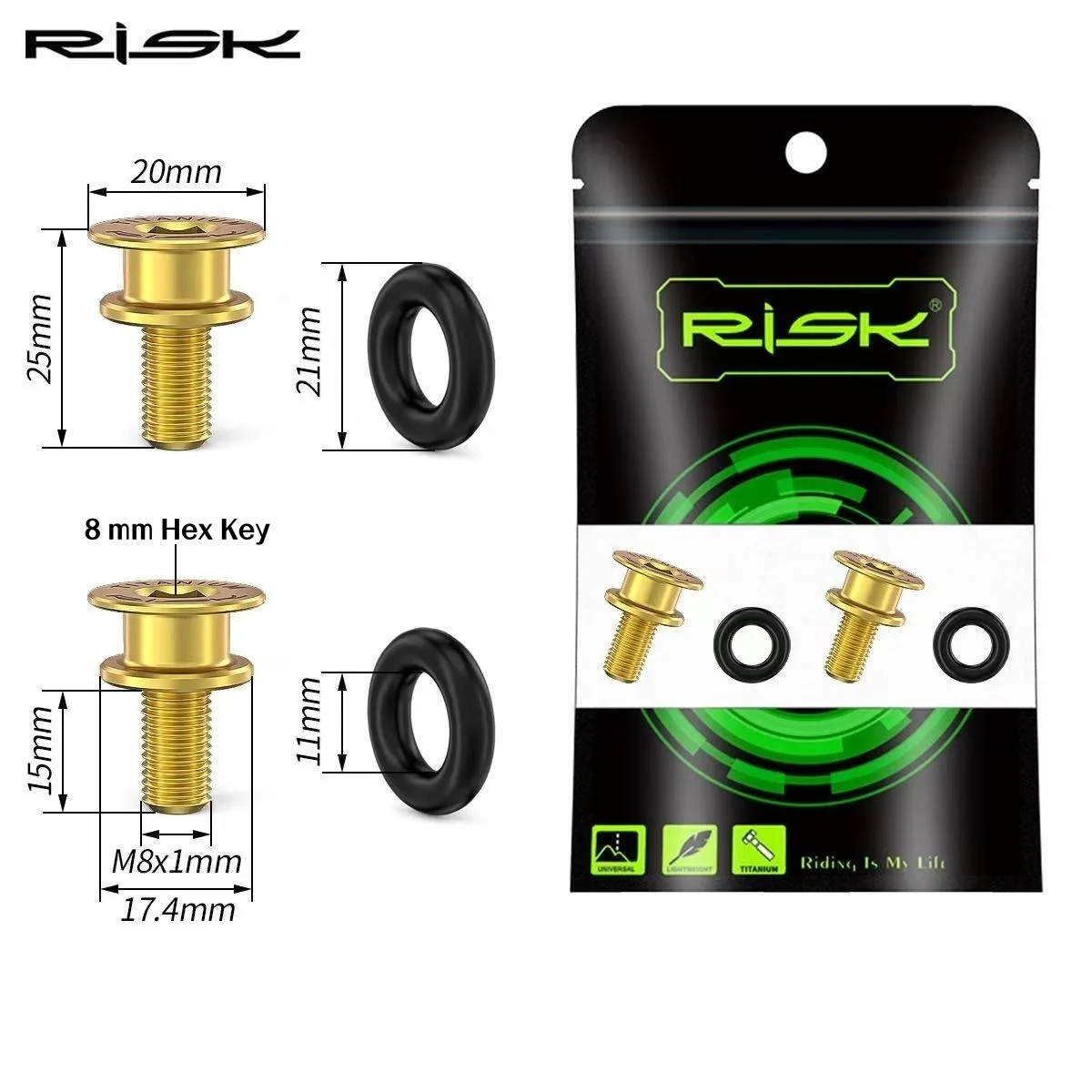 RISK RT125 Titanium M8 x 15mm Square Taper Bicycle Crank Arm Bolts For Brompton / 412 / MTB / Road Bike Bottom Bracket Bolts view 4