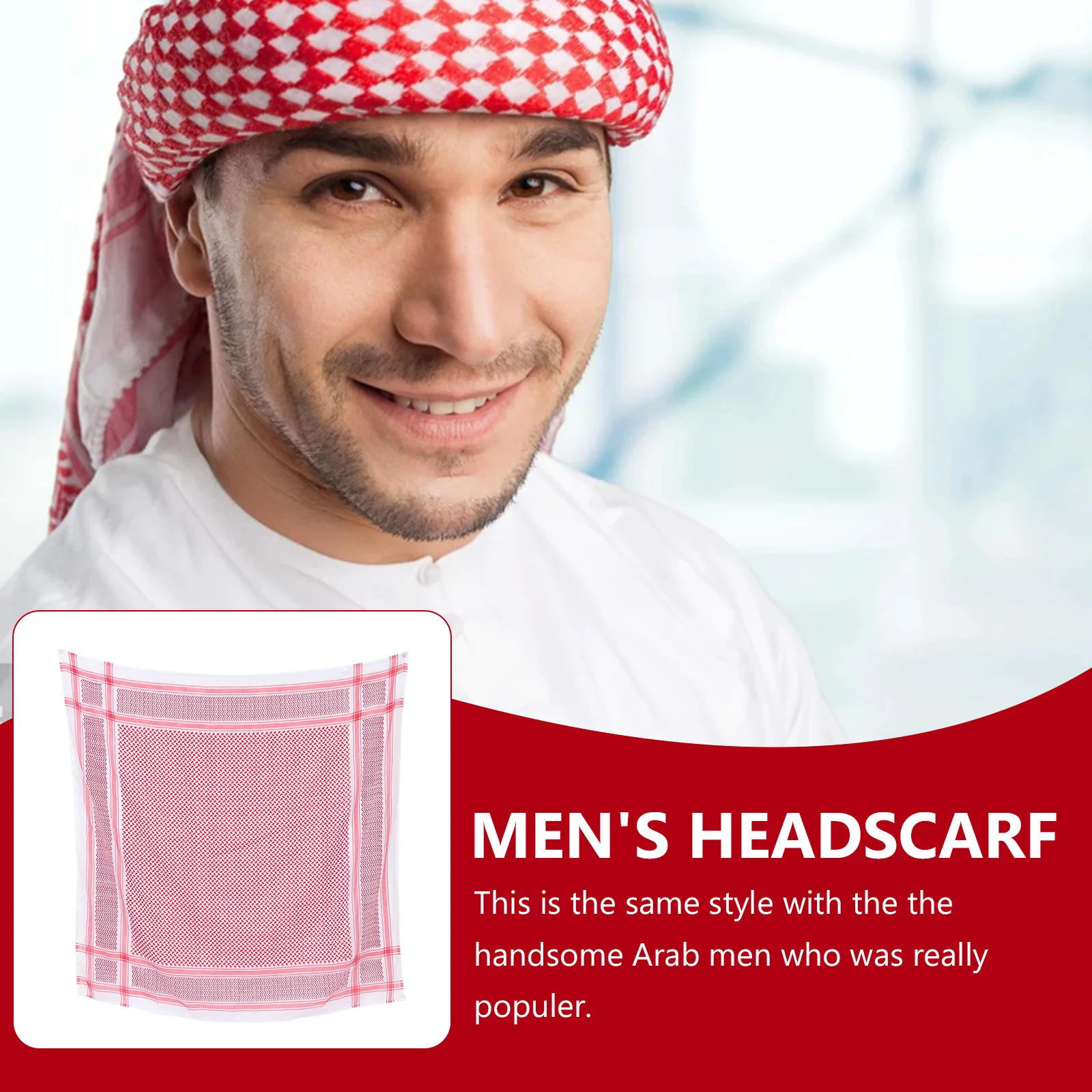 

Arabic Style Men's Headscarf Red Lightweight Stretchable Muslim Scarf Shawl Turban Wrap Headwear Men's Headscarf