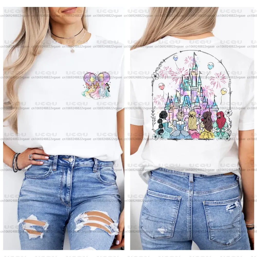 

Замок принцессы Диснея Диснейленд, подарочные рубашки больших размеров для путешествий, свитшот для отпуска мира, хлопковая одежда для девочек, женская футболка Y2k