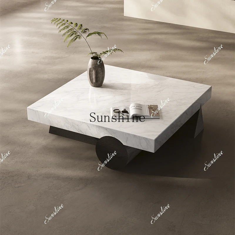 Natural luxury stone white Italian minimalist high-end square coffee table combination  FT
