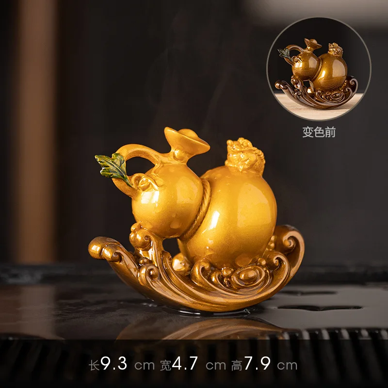 HYS color-changing Fushoulu tea pet, small ornament, nurturing tea set, accessory, Chinese-style gourd, cloud-riding mist