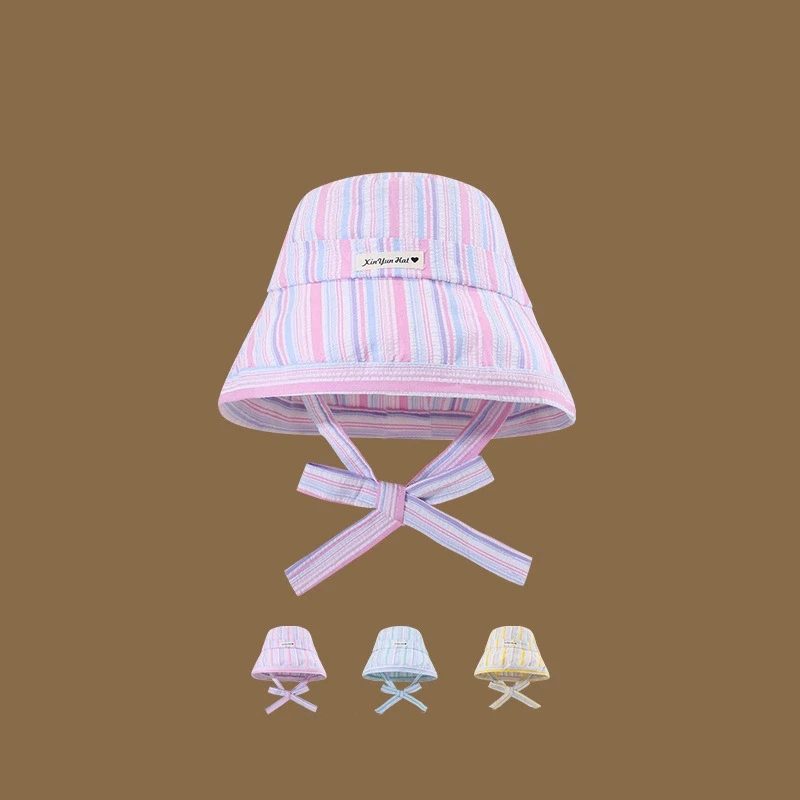 Cappello da pescatore con cravatta a righe carino Cappello da sole estivo nuovo Cappello di protezione solare a tesa larga casual sottile e versatile