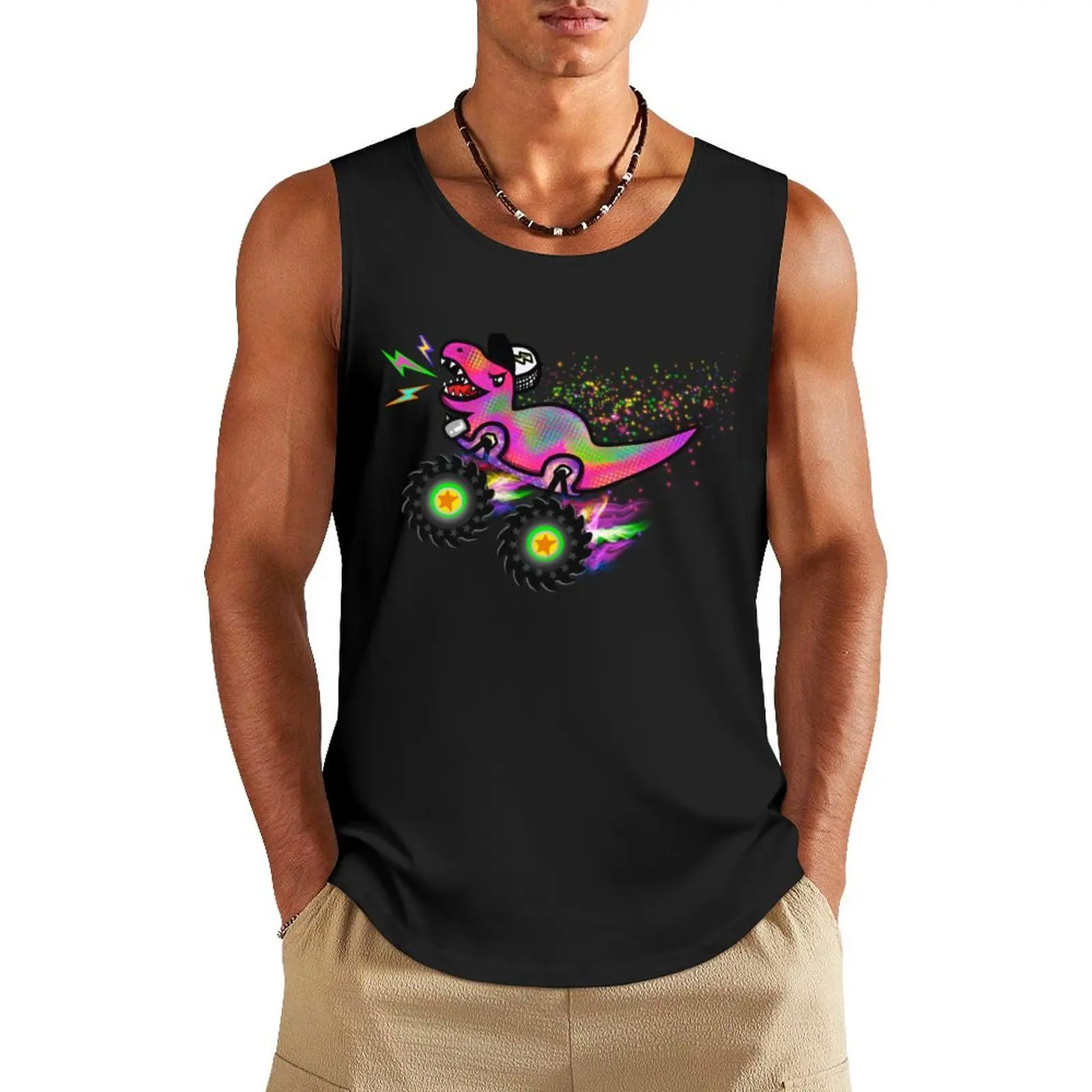

Pink Rainbow Dinosaur Monster Truck Tank Top anime t-shirts bodybuilding men T-shirt male