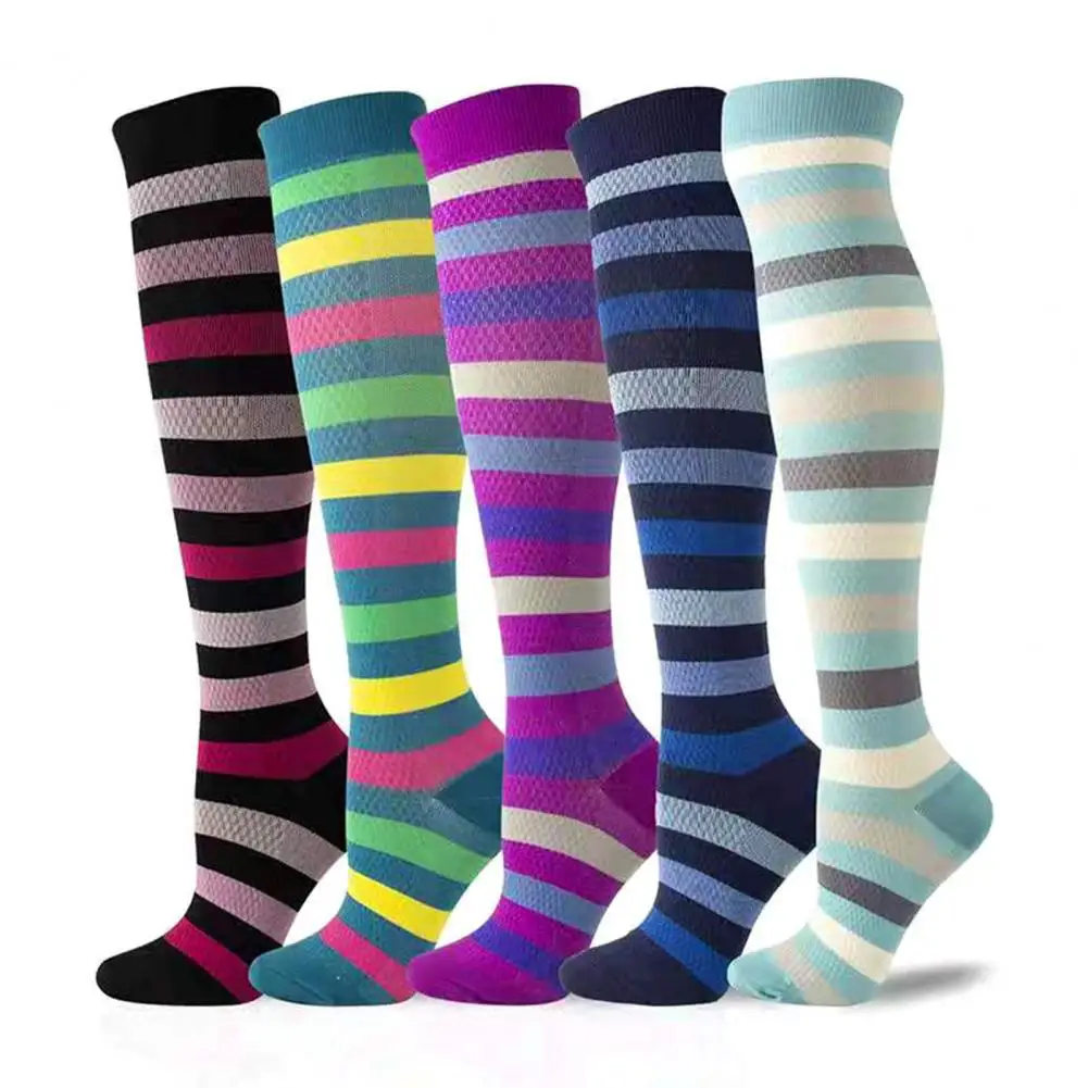 

1 Pair Women Men Stockings Striped Compression Keep Warm Jogging Sport Stockings Varicose Veins Running Compression Socks