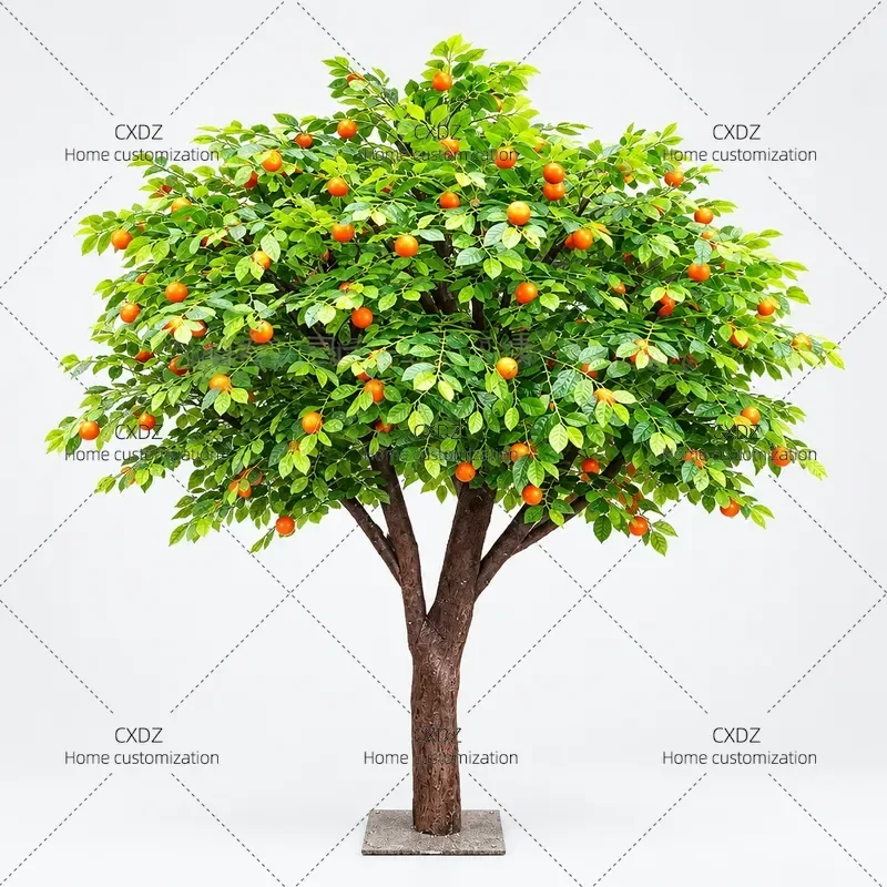Simulation Fake Fruit Tree Orange Apple Persimmon Hawthorn Decoration Custom Solid Wood Large Indoor Decorative Artificial