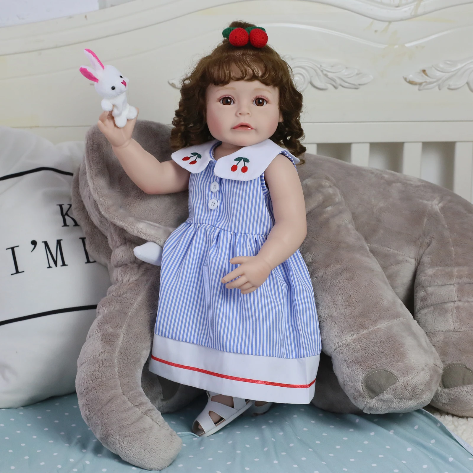 

48cm Reborn Baby Doll Full Silicone Vinyl Body Newborn Doll Lifelike Soft Touch Cuddly Baby Multiple Layers with Hand Root Hair