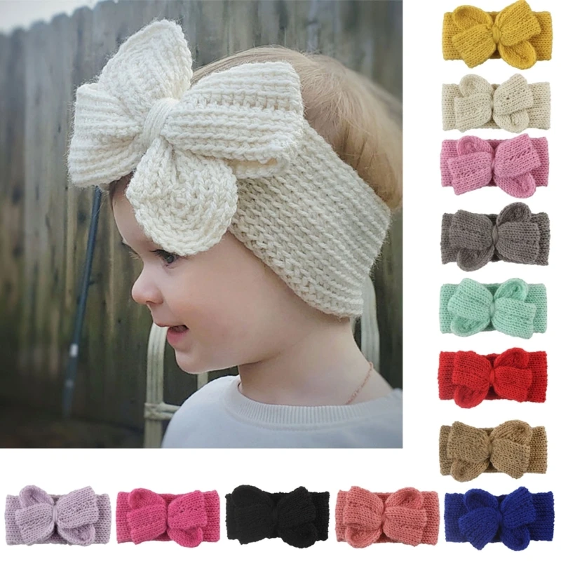 Newborn Baby Girls Headband with Bows Kids Knitted Crochet Headwear for Infants