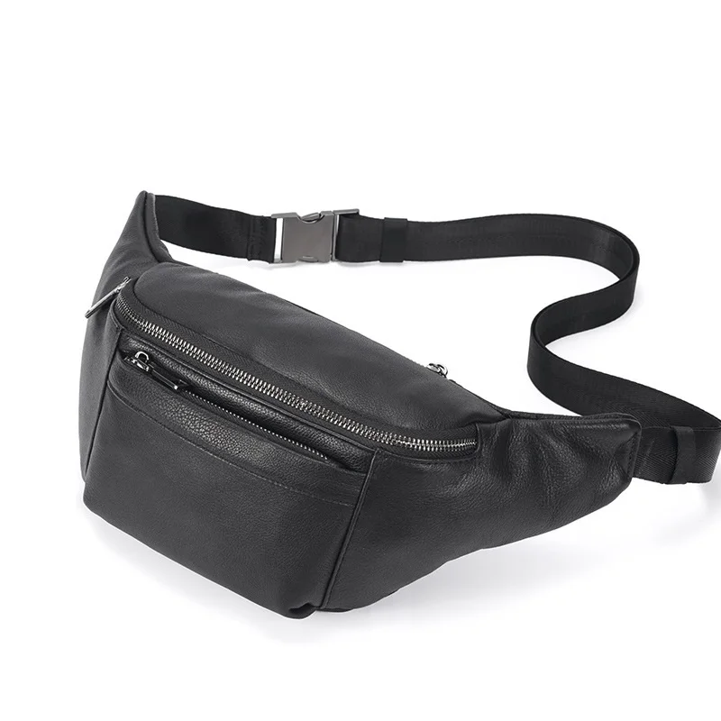 

Black Cow Leather Waist Packs Casual Genuine Leather Shoulder Bag for Man Multifunctional Small Boys Chest Pack