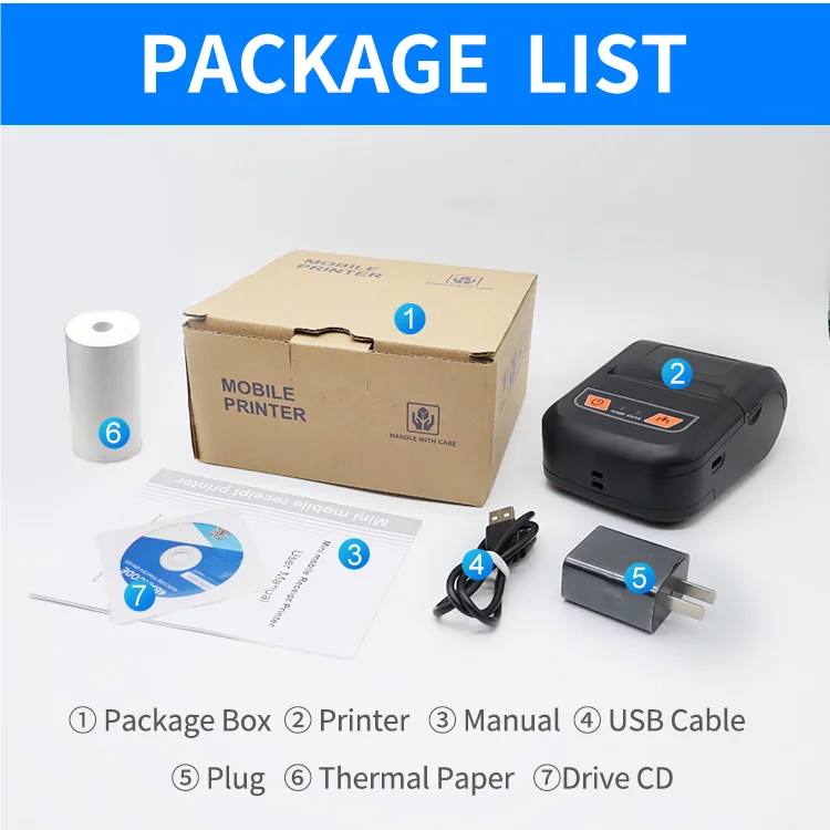 Mini Thermal Receipt Printer Supporting BT IOS / Android Connectlon for Office Portable Shipping Printer