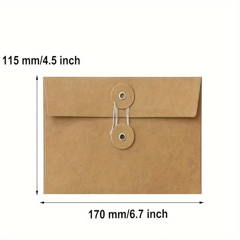 10 PCS Brown Kraft Paper Envelope Vintage Envelope Pockets with Button and String Closure for Mail Postcard Bills Invitation