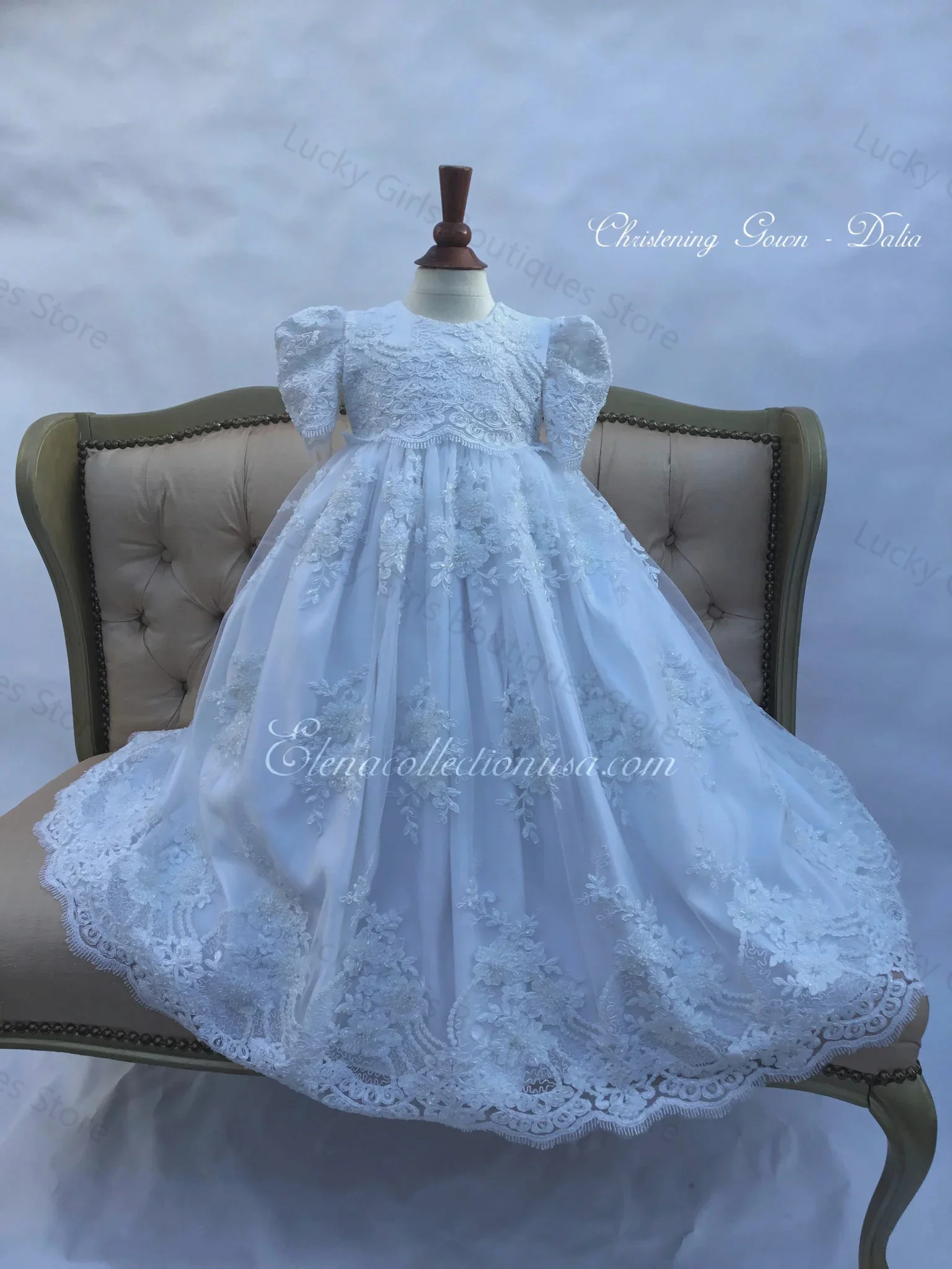 Glamorous Christening Gowns for Kids Lace Appliques First Communion Dresses Luxury Little Girls Toddler Baby Baptism Dresses