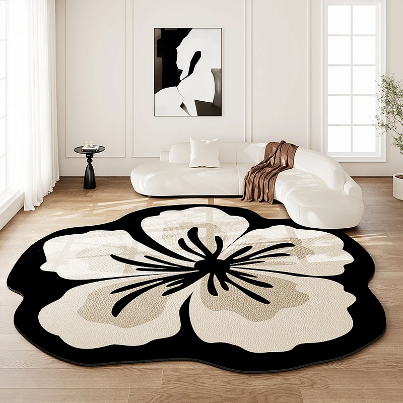 French Retro Living Room Decoration Carpet Irregular Flower Shape Floor Mat Light Luxury Rugs for Bedroom Washable Non-slip Rug