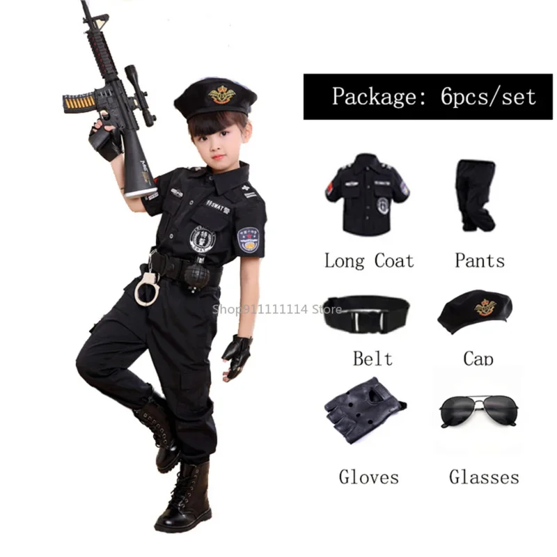 Children Policeman Costumes Kids Party Carnival Police Uniform Boys Army Policemen Cosplay Clothing Halloween Sets Birthday Gift