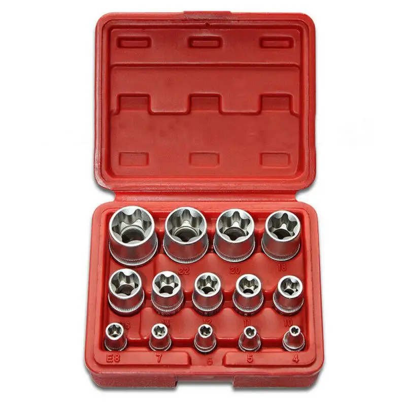 

Torx Star Female Bit Socket Set Hand Tool Kit 1/2'' 3/8'' 1/4'' Drive E4 - E24 Driver Socket Set Repair Tool