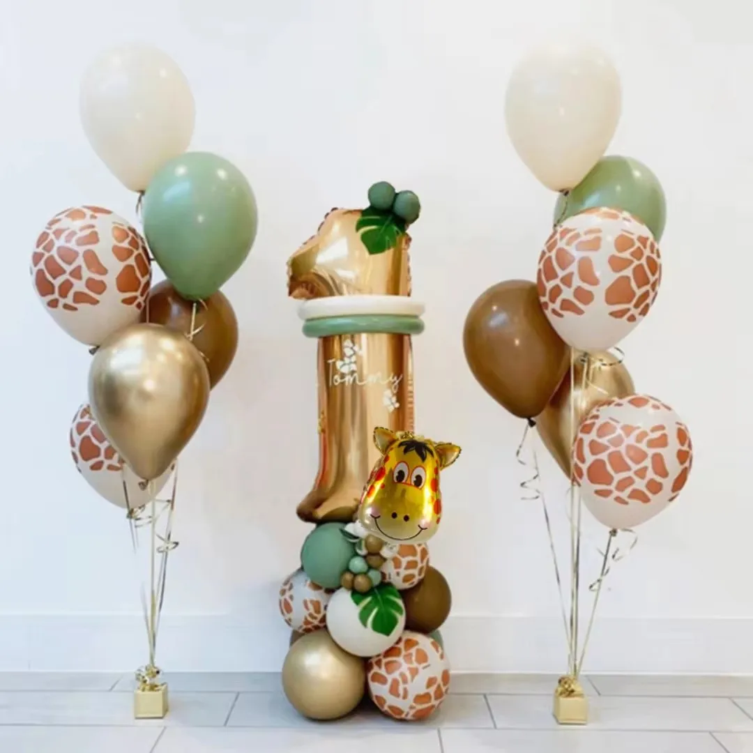 30Pcs Jungle Safari Animal Girraffe Number Balloons Set Kids Birthday Party Decorations Wild One Avocado Green Globos