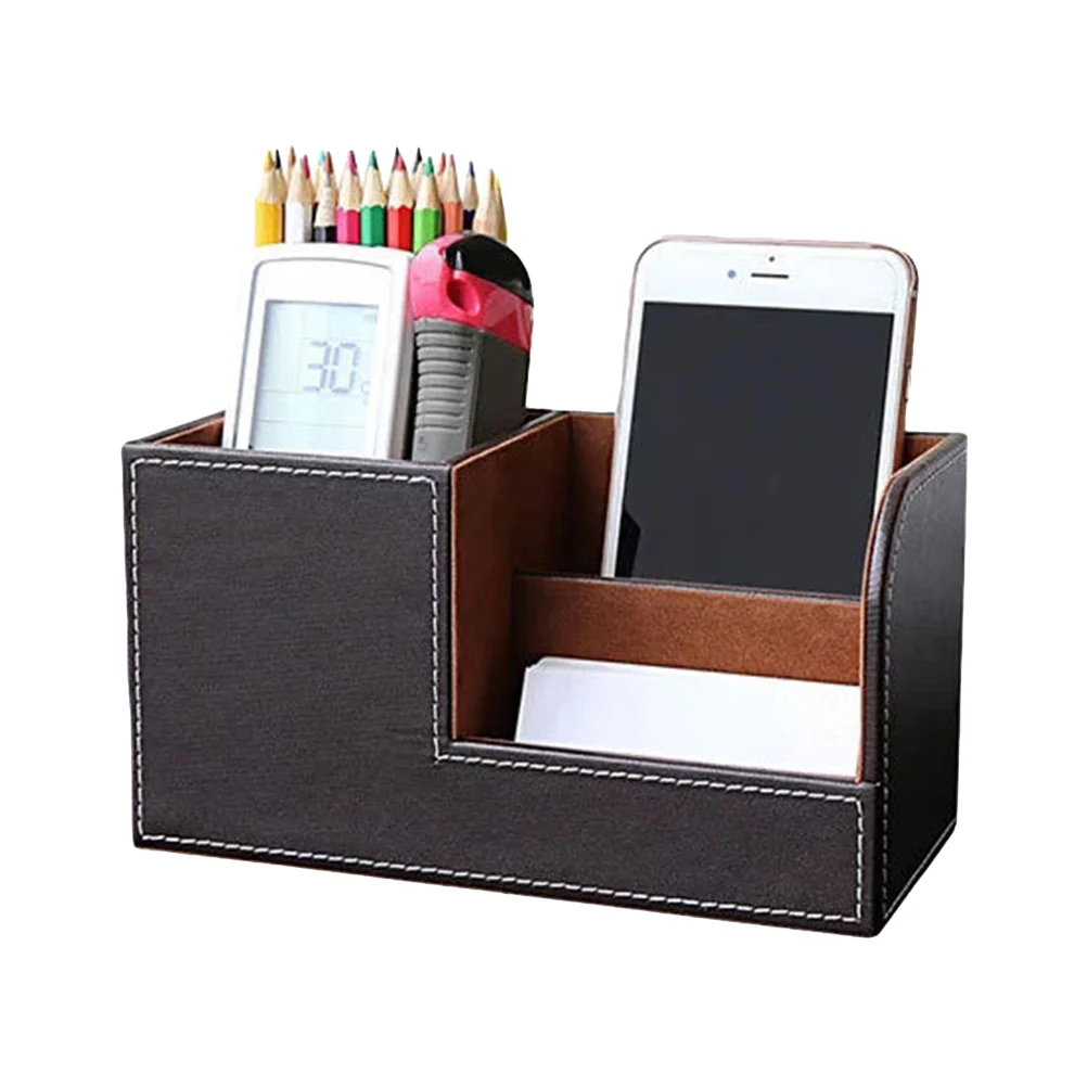 

Home Office Wooden Struction Leather Pen Holder Desk Stationery Organizer Storage Box Pen/Pencil ,Cell Phone Business Na