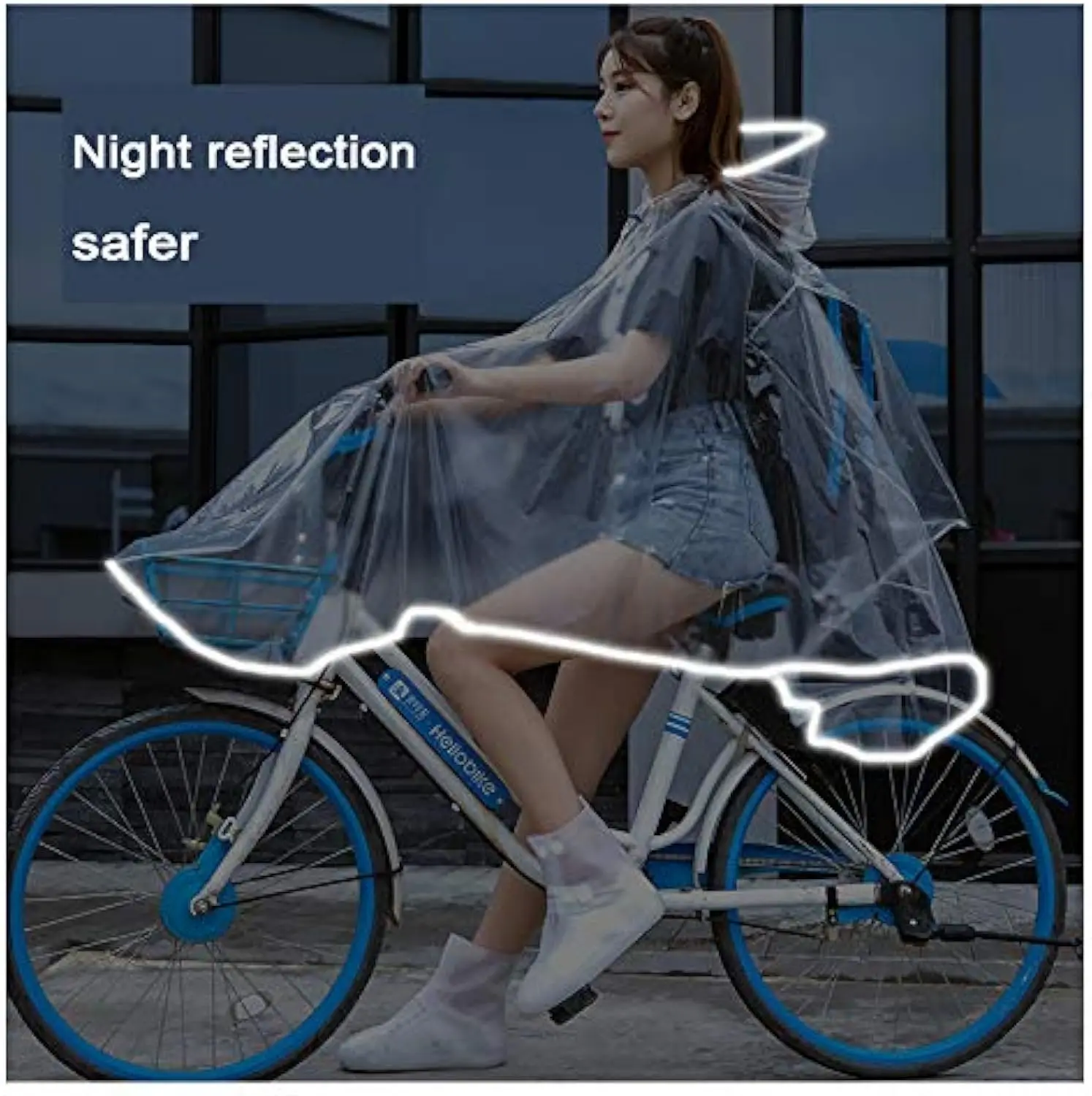 Transparent waterproof cape raincoat with reflective strips lightweight hooded jacket frosted thick travel large size raincoat