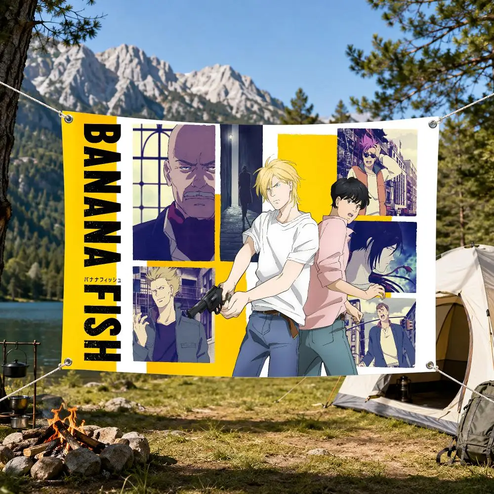 Banana Fish Flags Aesthetic Wall Tapestry Printed Wall Hanging Living Room Party Outdoor Decor