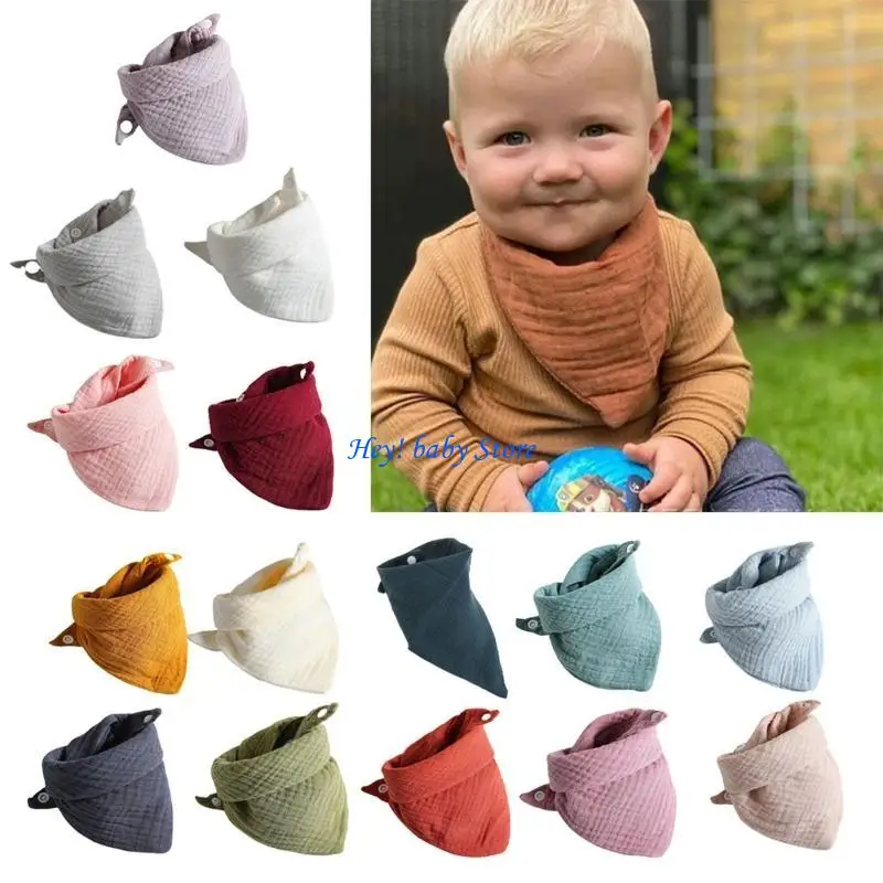 Q1FE 5Pcs Baby Bibs Muslin Cotton Stuff Newborn Snap Button Soft Triangle Saliva Towel Burp Cloth Feeding Drool Bibs