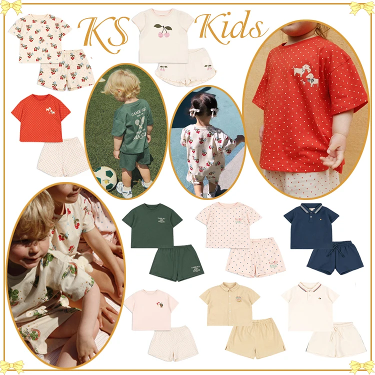 Kids' Sets and Outfits 2026 KS Girls Boys T-shirt Short Sleeve Tops Sports Polka Dot Printed Holiday Homewear Children Clothing