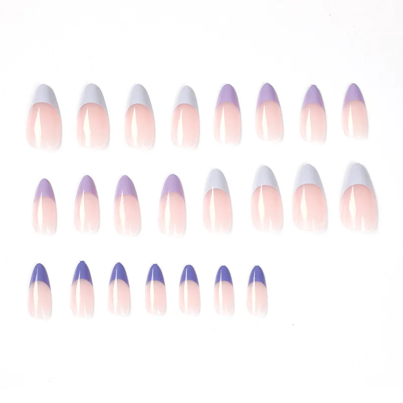 24pcs Simple Purple French Style Press on Nails Simple Nails Full Cover Wearable False Nails