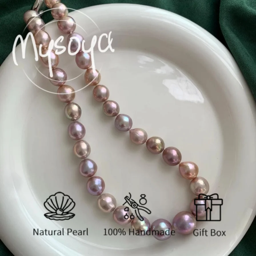 

MYSOYA 9-11 мм большое натуральное жемчужное ожерелье Эдисона ярких цветов для женщин и мужчин с подарочной коробкой подарок на день рождения, свадьбу, годовщину