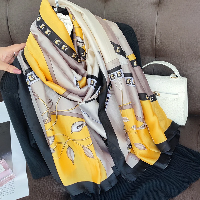 New 180*90cm Women Silk Scarf Fashion Spring Summer Large Shawl Wrap Foulard Female Soft Ladies bandanna muffler hijab