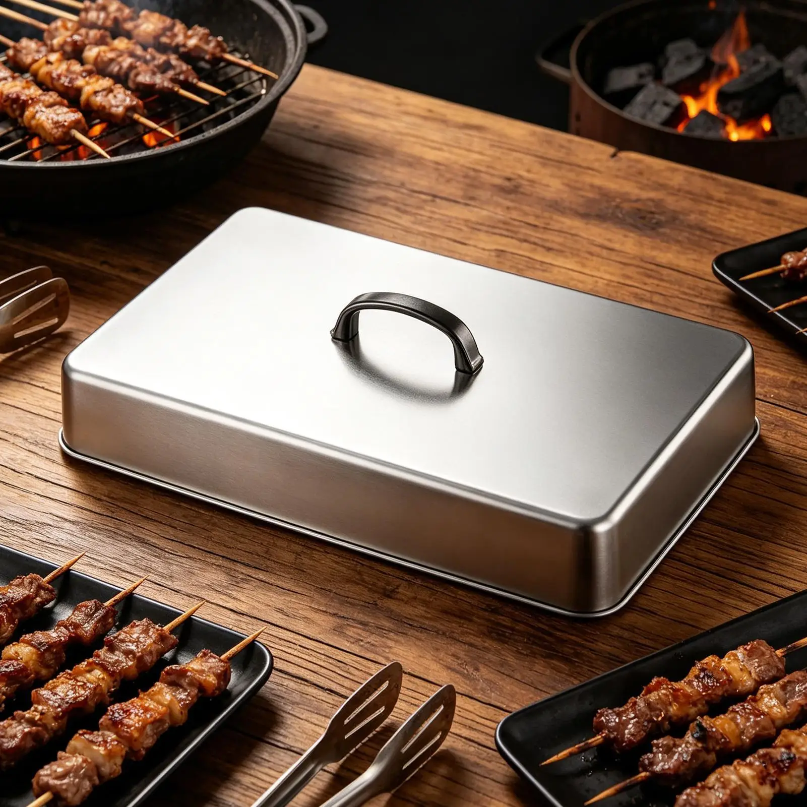 Stainless Steel Frying Pan Covers Barbecue Burgers Sandwiches Steak Pot Lids Rectangular Grill Basting Cover Cheese Melting Dome