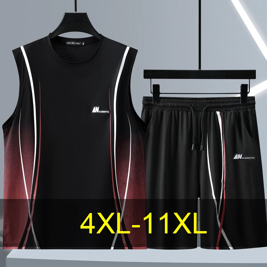 

Men's Sets Summer Tank Tops Shorts Plus Size 10XL 11XL Suits Male Fashion Running Set Quick Drying Summer Suits Big Size 11XL