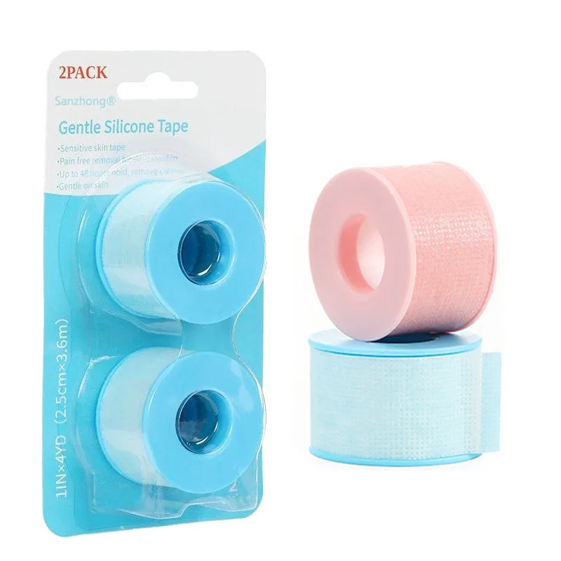 2pcs Micropore Silicone Gel Eyelash Tape Pink Blue Sensitive Skin Multi Use Breathable Under Eye Pad Patches Makeup Tools 3.6M