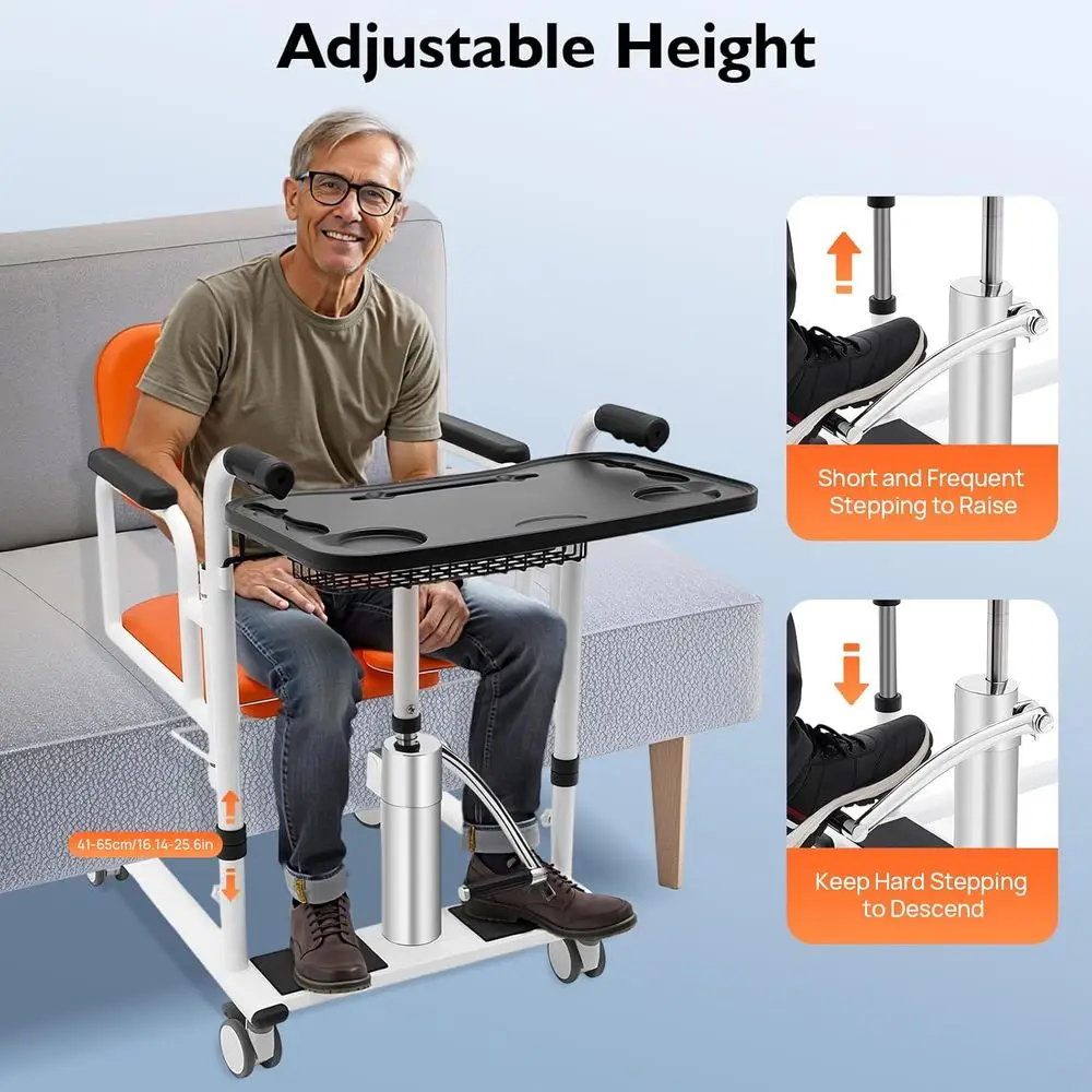 محمول 180 ° كرسي رفع المريض بمقعد منفصل مع نونية ووسادة، ارتفاع قابل للتعديل، يدعم 330.7 رطل (برتقالي) #3